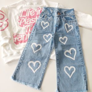 Pantalón jean Wide legg corazón