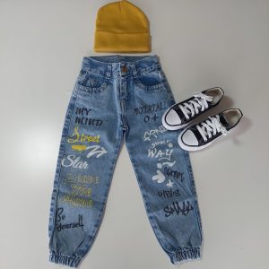 Pantalón jean Jogger Graffiti (amarillo)
