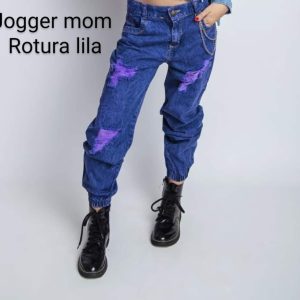 Pantalón jean Jogger roturas lila