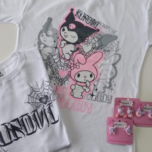 Remera m/c Kuromi y Melody Buu Blanca