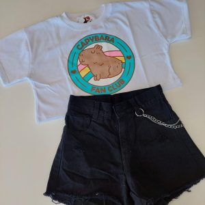 Remera m/c Crop Top Capybara Fan Club Blanca