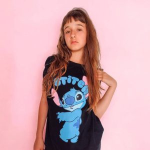 Remera m/c Stitch happy negra
