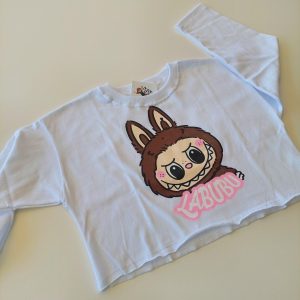Remera Crop Top m/l Labubu Blanca