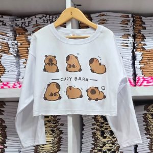 Remera Crop Top m/l Capybara Yoga Blanca