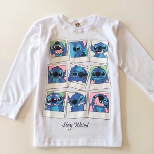Remera m/l Stitch Fotos Blanca