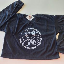 Remera Crop Top m/l Lucky Cat Negra