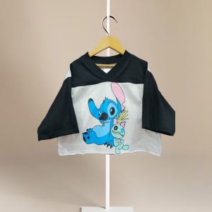 Remera Crop Top m/c Stitch y Trapito