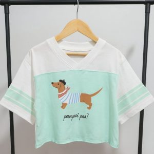 Remera Crop Top m/c Perrito Frances Verde Agua