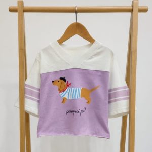 Remera Crop Top m/c Perrito Frances Lila